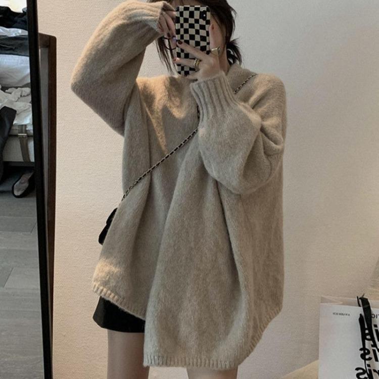 Women's Casual Solid Color Loose Knitted Cardigan Sweater Jacket Top