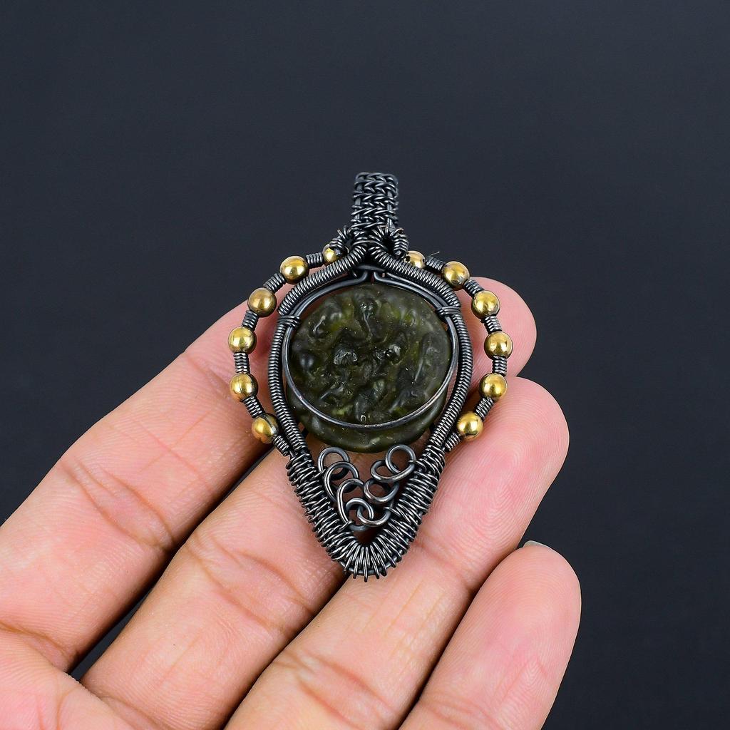 Moldavite Pendant, 999 Copper Wire Wrapped Jewelry, Gemstone Pendant, Gift For Her Handmade Dainty Jewelry