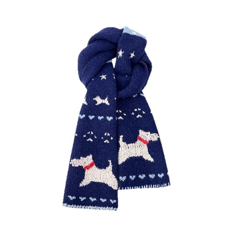 New Japanese Style Cute Puppy Navy Blue Knitted Scarf for Women To Keep Warm in Winter and Versatile for Student Couples Woolen Scarf