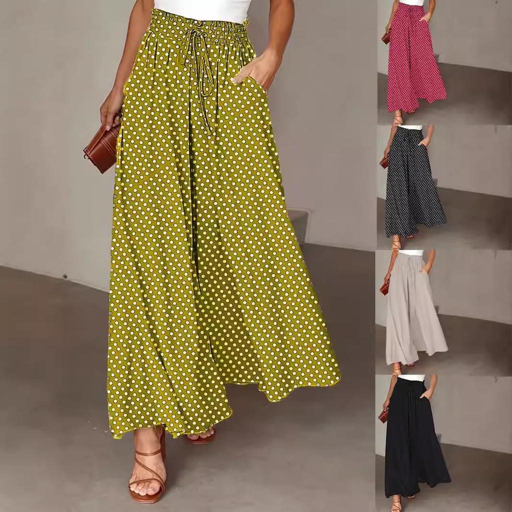 Frühling/Sommer Bohème Weite Hosen mit elastischem Bund und Polka-Dot-Print Lange Rockhosen für Damen