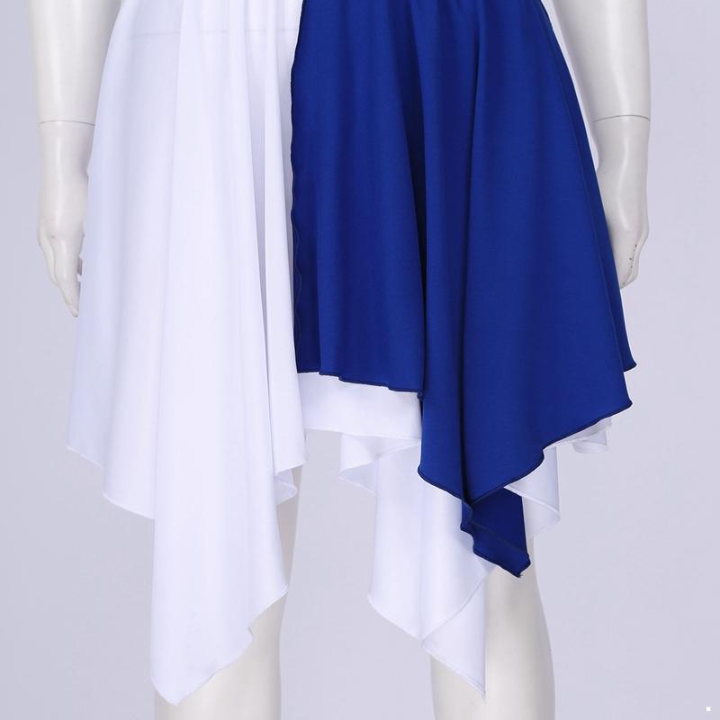 Womens Color Block Dance Dress Sleeveless Round Neck Design Asymmetrical Hem Performance Party Wear