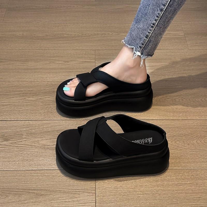 

Slide Stylish Casual Sandals For Women Featuring High Thick Sole And Comfortable Pu Material For Wear Summer 39 чёрный