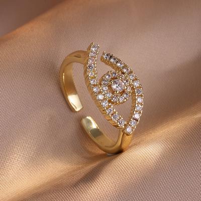 ZAKOL Fashion Turkey Evil Eye Zircon Inlaid Adjustable Open Rings Sliver Gold Color Aesthetic Ring Party Zircon Anillos Mujer