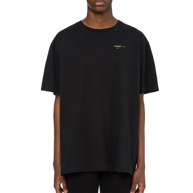 Off-White Splattered Paint Arrow Loose Short Sleeve T-Shirt Men Tops Yellow Black OMAA038F191850101060