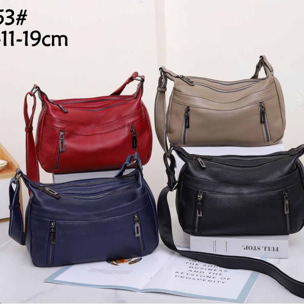 Dropped Pattern First Layer Cowhide Women Single Shoulder Crossbody Simple Multi-Compartment Dumpling Bag Large Capacity Aunt Mother Bag