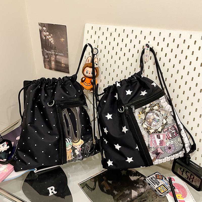 

Polka Dot Star Print Anime Ita Bag - Large Capacity Drawstring Backpack for Women