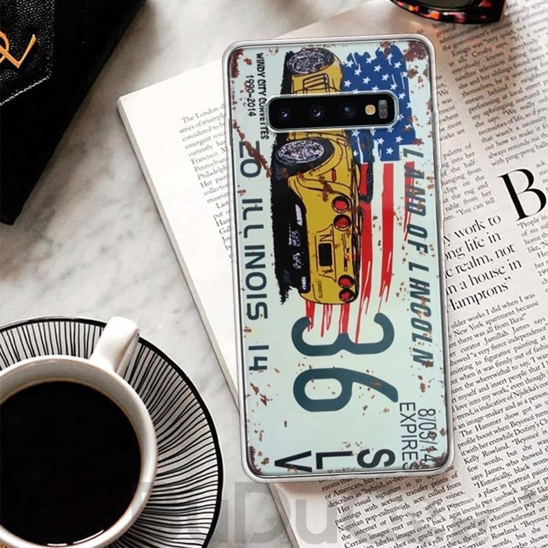 Retro License Plate Number Cover For Samsung Galaxy M12 M21 M30S M31 M32 Phone Case M51 M52 Note 20 Ultra 10 Plus 9 8 J4 J6 + J8