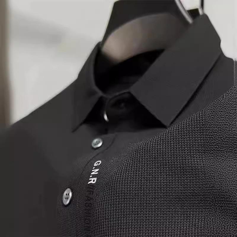 210g Men's Plus Size Embroidered Lapel Polo Shirt - Casual, Non-Iron, Dad Style