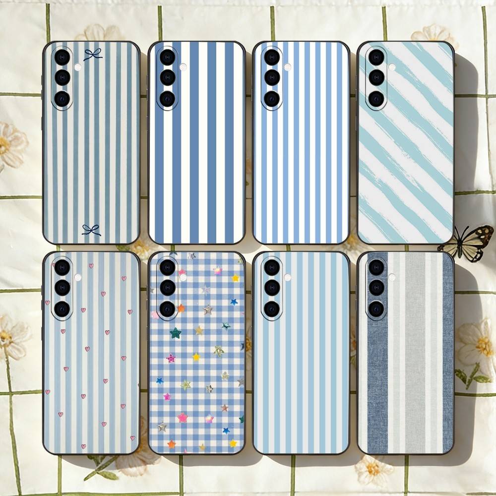 L-light blue stripeds Phone Case For Samsung Galaxy A73,A72,A71,A70,A53,A52,A51,Others Soft Black Cover