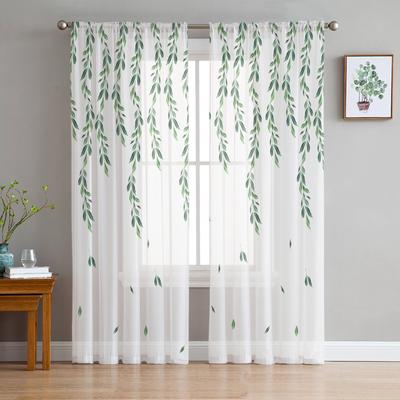 Perdele Transparente cu Frunze Verzi pentru Decorarea Camerei de Zi, Perdele pentru Fereastră pentru Bucătărie, Perdele din Tul Voal Organza