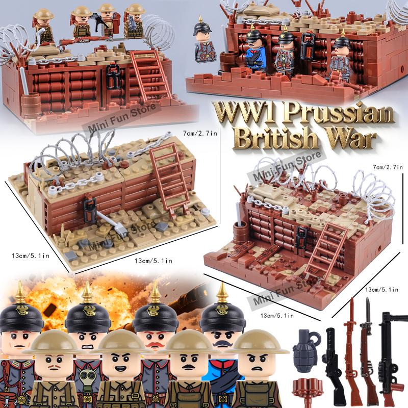 MOC WK1 Militärgraben Schlachtfeld Position Bausteine Preußische Britische Soldaten Armee Kriegsszene Modell DIY Steine Spielzeug Geschenke