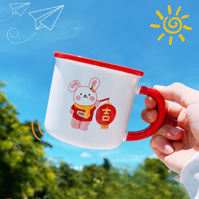 Cute Rabbit Ceramic Cup Mug Drinking Water Cup Cup Creative Year of Rabbit Gift Milk Cup Breakfast Cup