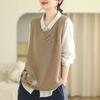 Flower Embroidery Buckle Knitted Vest Women's Solid Color Vest Loose Spring and Autumn Round Neck Sleeveless Layered Shoulder