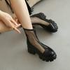Women Ankle Boots Platform Chunky Heels Ladies Mesh Net Short Boots