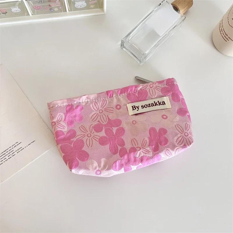 Women's Floral Korean Makeup Bags Cosmetic Bag Organizer Pouch Travel Make Up Toiletry Bag Canvas Beauty Case Pencil Case