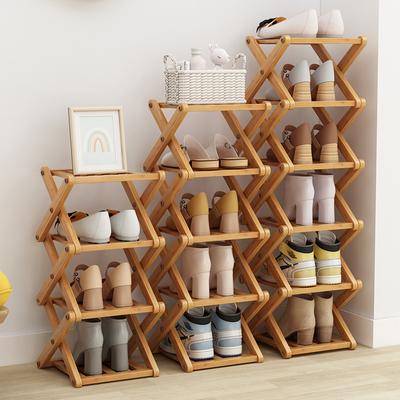 Étagère à chaussures croisée 1 pièce, chambre intérieure multicouche en bambou Simple, dortoir, usage domestique, étagère de rangement à l'entrée