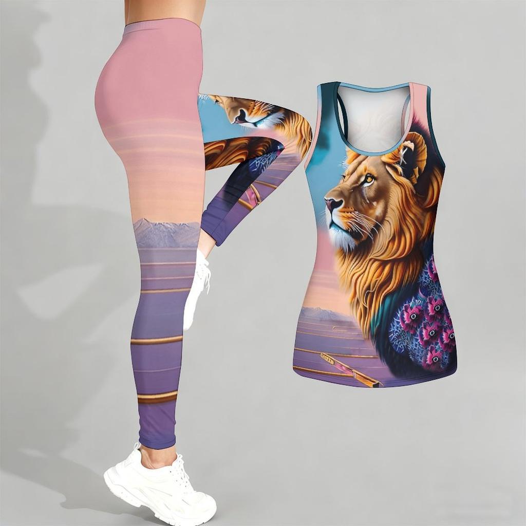 Animal Printed Yoga Outfit for Women Fashion Workout Leggings Fitness Sports Casual Yoga Set Sports Suit