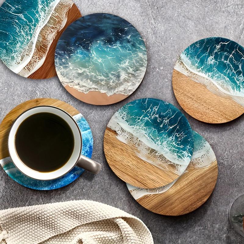Juego de 4/6 Posavasos Redondos de Madera y Manteles Individuales Decoración de Mesa para Hogar, Cafetería, Fiesta Posavasos Duraderos para una Mesa Elegante