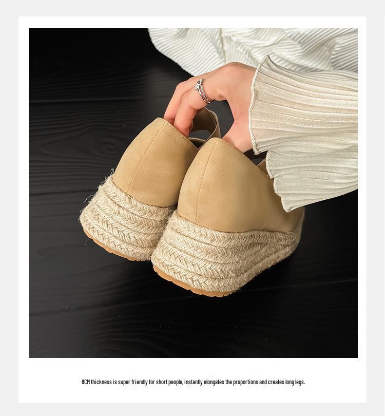 Korean Style 8CM Height Boost Ballet Espadrilles with Thick Sole & Cross Strap Wedge Heel - 2025 Edition