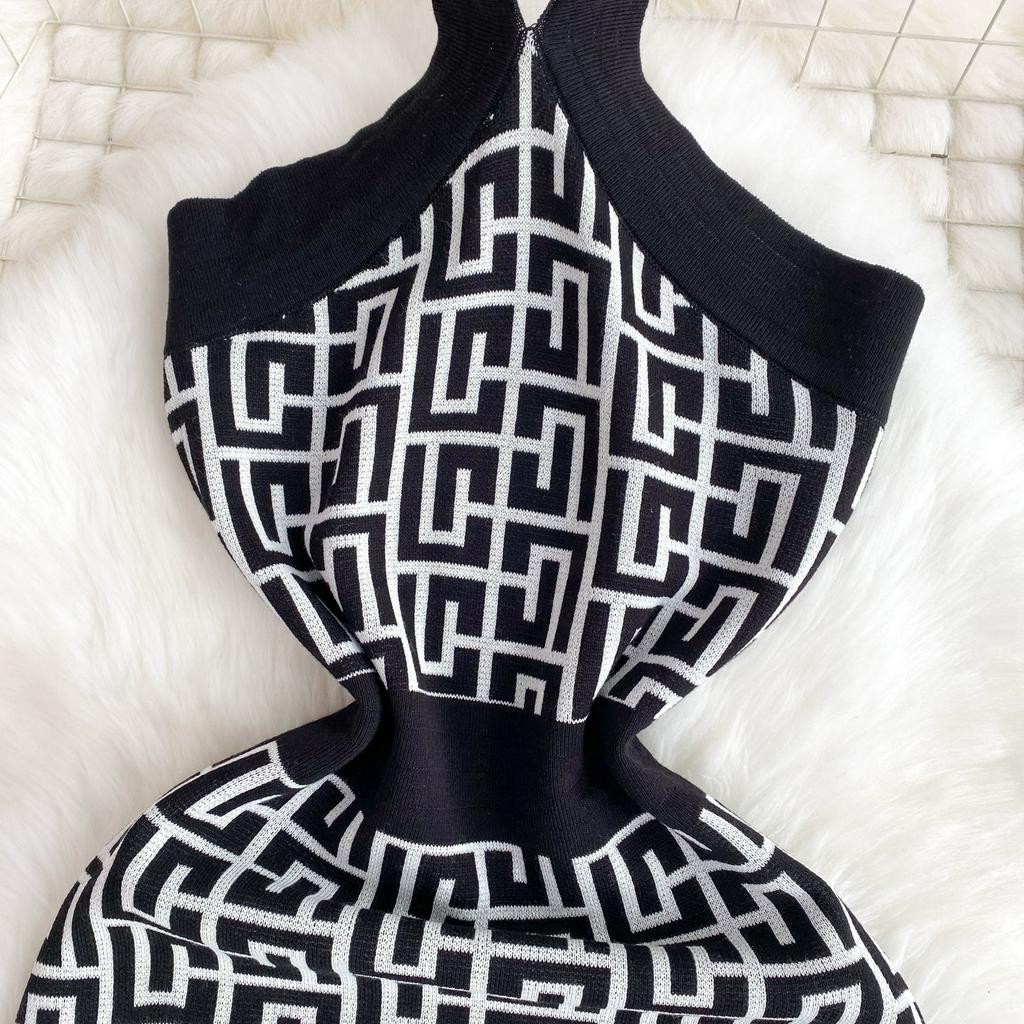 Sommer Frauen Marke Designer Sexy Halter Mini Kurze Strick Pullover Mantel Club Party Kleider