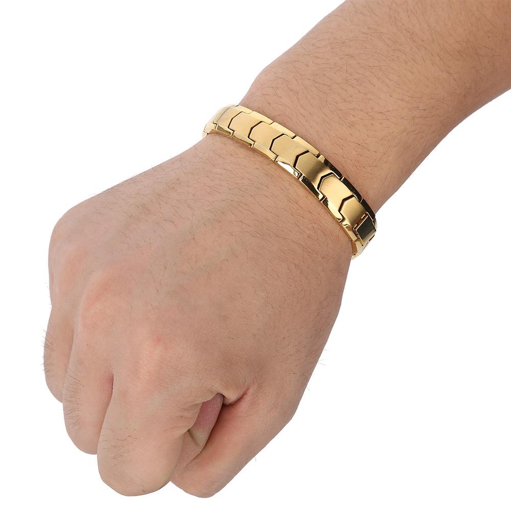 Magnettherapie-Armband aus Titanstahl, Gesundheitspflege, Geschenk, verstellbares Armband für Männer (Gold)