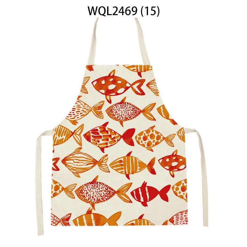 Creative Fish Conch Printed Kitchen Aprons for Women Men Home Cooking Baking Accessories Apron Adult Kids Sleeveless Apron
