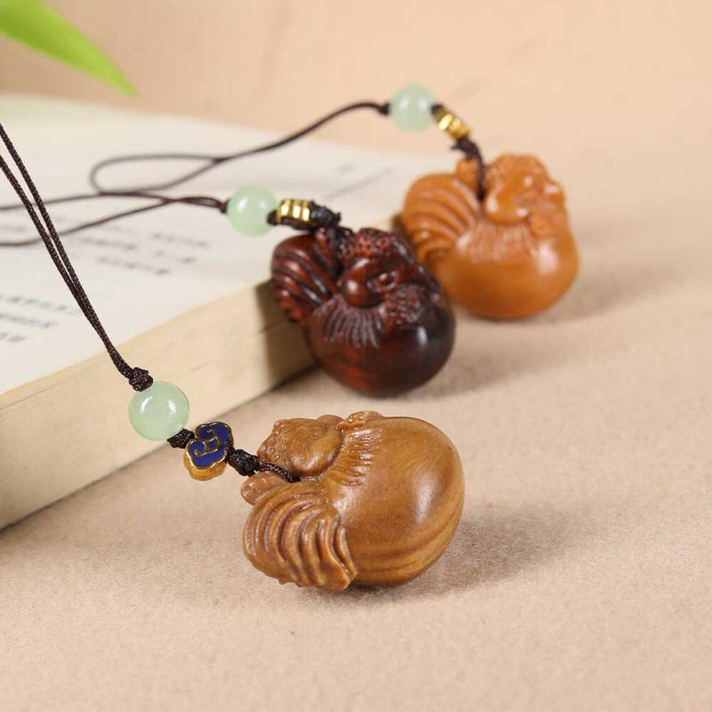 Green Sandalwood Zodiac Rooster Pendant Keychain - Golden Rooster Phone Chain Bag Accessory