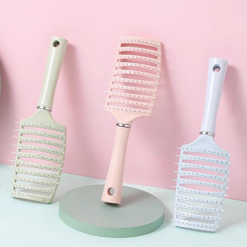 Macaron Large Curved Leather Massage Comb High Cranial Top Fluffy Comb Curly Hair Styling Comb Curved Nine-rib Comb