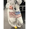 FlowStreet Y2K College American Hip-hop Goth Print Drawstring Wide Leg Sweatpants Loose 90s High Street Sports Trousers Floor Length Pants