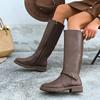 Large Size Round Head Square Heel Side Zipper Fashion Boots Autumn and Winter Long Tube But Knee Wear Women's Boots Emu