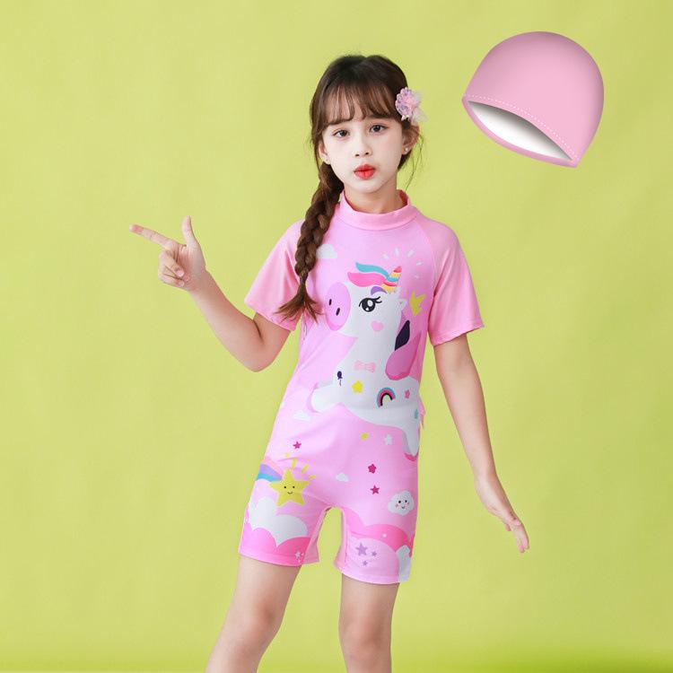 Girls' Surf Swimsuit Set with Cap