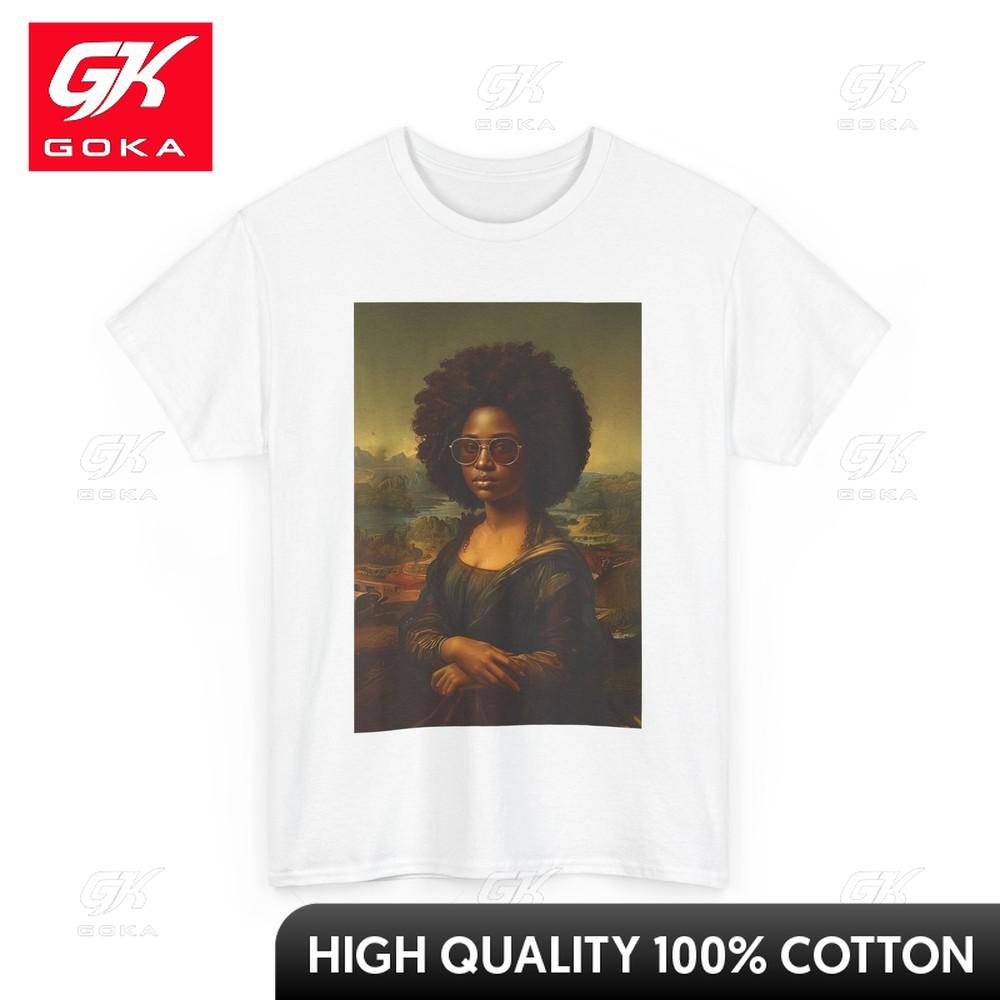 

Black Mona Lisa Afro African American Black History Month EcoFriendly Flexible Soft Cotton Tee Boho Classic Abstract Tees S