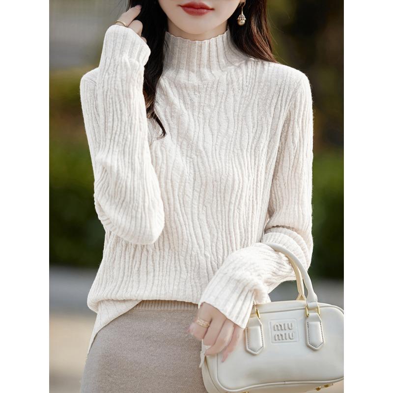 

Autumn new long-sleeved round neck bottomed women s clothing thin pleated inside knitted sweater top supply M