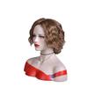Synthetische Kurze Lockige Perücken für Frauen Hellbraune Perücke mit Pony Halloween Kostüm Perücke Weiblich Cosplay Damen Mama Perücke Modeperücken