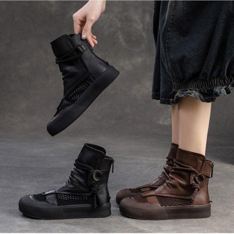 Retro cool boots spring and summer new hollow breathable mesh boots rear zipper thick sole fashion mesh sandals