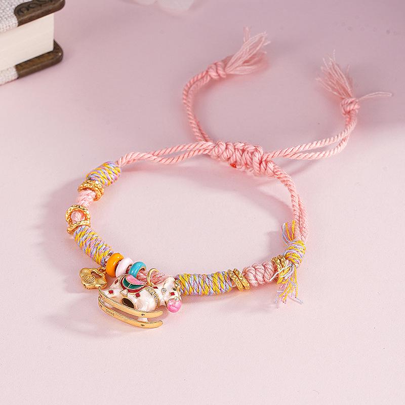 Tichia Enamel Rocking Horse S925 Sterling Silver Women s Hand Rope Jewelry
