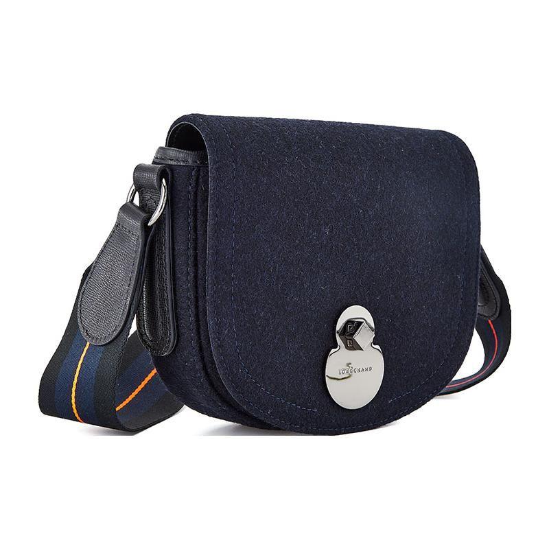 Longchamp Casual Minimalist Adjustable Shoulder Strap Wool Saddle Bag Crossbody Shoulder Bag Women Bags Black L1395HXM006