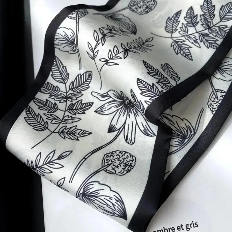 Fashion Print Hair Ribbon Scarf Women Neck Tie Bag Silk Skinny Headscarves Ladies Foulard Floral Bands