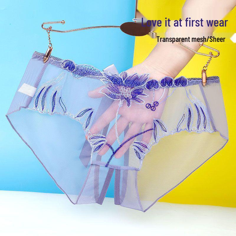 Yan Beiwei Plus Size Open Crotch Lace Lingerie - Transparent One-Piece Panties for Women