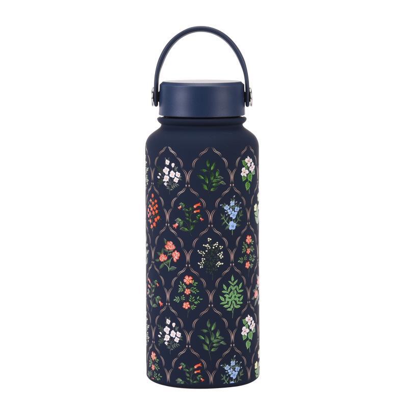 1L Thermos Cup Large Capacity Wide Mouth Portable Vacuum Sports Kettle Outdoor Printing Water Cup Female