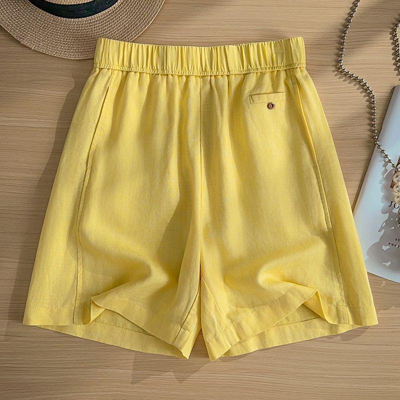 

2026 New Arrival: Women s High-End Yellow Linen Wide-Leg Capri Shorts - Summer Thin Style, Drapey Mid-Length, Versatile as Outerwear. L (105-115 jin)