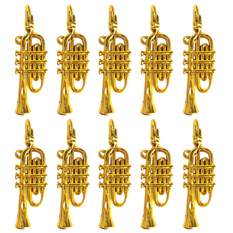 

10pcs 7.6cm Golden Plastic Mini Orchestral Instrument Ornaments Dollhouse Miniature Figurines, Desktop Decorative Crafts