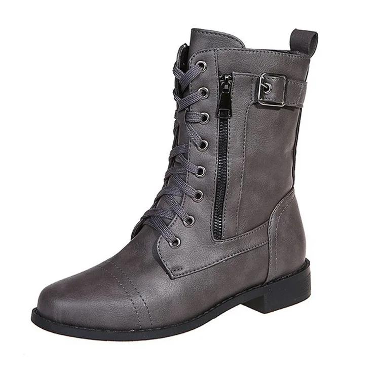 Plus Size 43 Women Boots Retro Western Boots Women Motorcycle Boots Zipper Mid Calf Ladies Short Botas  New Botas Mujer