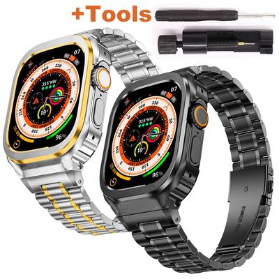 Kit mod Curea din oțel inoxidabil + carcasă metalică Ultra 49mm pentru Apple Watch Series 8 7 6 5 SE 45mm 44mm 40mm 41mm Banda de modificare