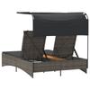 Vidaxl Double Sun Lounger with Canopy and Cushions, Grey, Rattan
