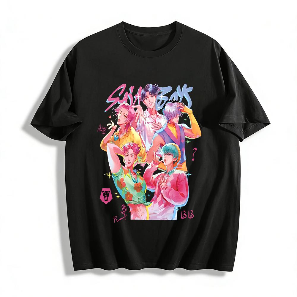 

Saia Boys K-pop Style Printed T-shirt Trendy Anime Loose Casual Unisex Short Sleeve Top Pure cotton T-shirt 6XL