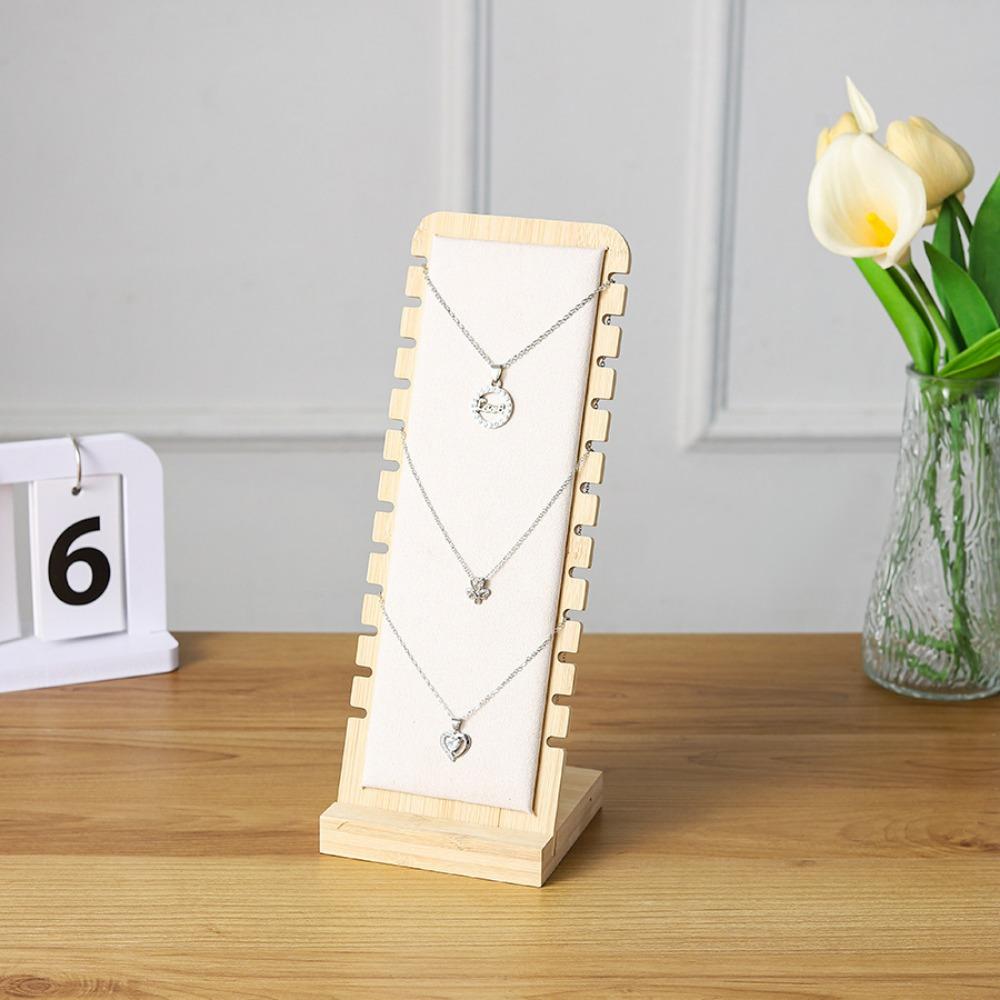 New Wood Necklace Display Stand Square Detachable Jewelry Organizer Leather Flock Wooden Storage Rack Jewelry