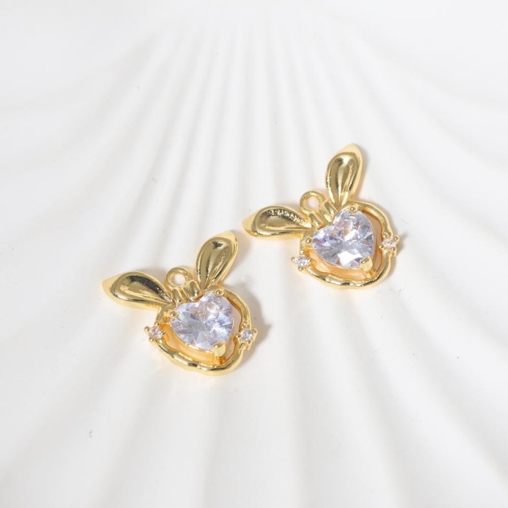Golden Plated Copper Cute Rabbit Charms Pendants with Clear Zirconia, DIY Jewelry Making Supplies for Earrings Necklaces, Sweet Girly Gift for Women