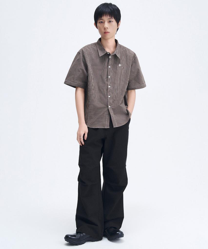SLOW RECORD HOUSE Logo Check Short Sleeve Shirt_Brown