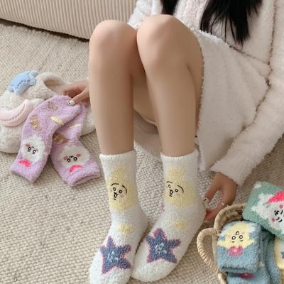 Korallfleece-Socken, Damen Herbst- und Winter-Fleece-Socken, die nicht fusseln, Verdickte Cartoon-Haussocken, Warme Schlaf-Socken für die Zeit nach der Geburt